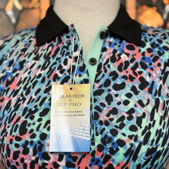 NWT- EP Pro Tour Tech Black Multi Paradise Found Golf/Tennis Polo - Picture 2 of 6